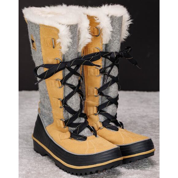 Sorel Tivoli II High Lace Up Snow Boots Gray Tan Black Waterproof Womens Size 8 - Picture 1 of 16